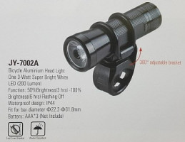 фара передняя бренд "VORON" JY-7002A, 1 LED 3 Вт 200 люмен, 3 режима работы, металл